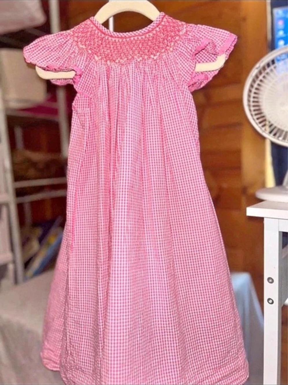 Girls Gingham Casual Dress in Pink & White Like New